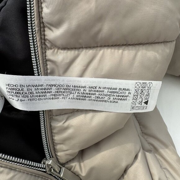 Zara Puffer Jacket women Size Small Removable Hood Beige Light Weight - Picture 14 of 16